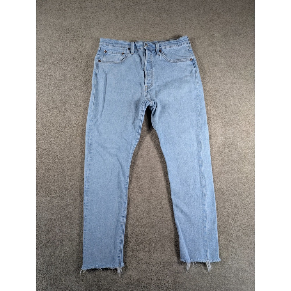 Levi's 501 Jeans Womens 31x28 Blue Denim Cotton Frayed Hem Skinny Leg Button Fly